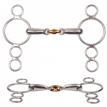 Hollow 3-ring continental  bit STALLION-NY  with copper link - stainless steel / 15219 