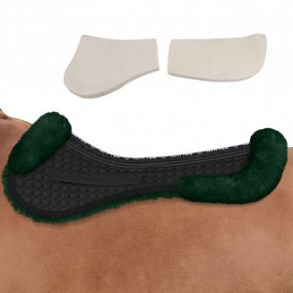 Podkładka korekcyjna pod siodło, skokowa  MATTES z futra medycznego, czarna bawełna, futro zielone