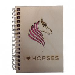 Notebook in a wooden frame with a horse with a 3D mane