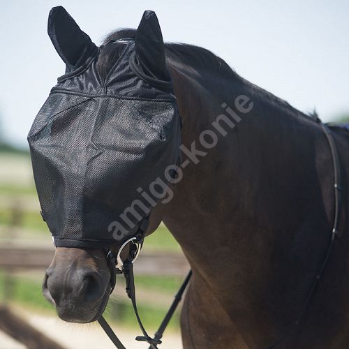 Maska chroniąca konia przed owadami, doczepiana do ogłowia.