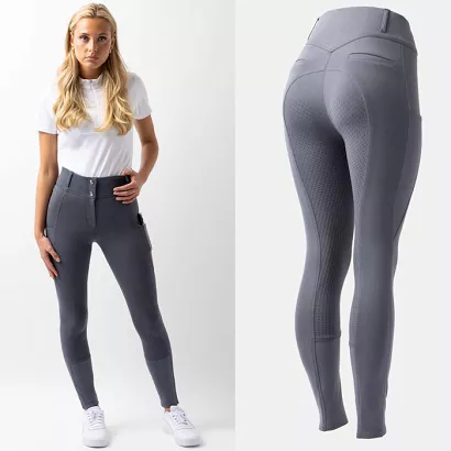 Bryczesy damskie HORZE Mira z pełnym silikonowym lejem, szary niebieski / 36815