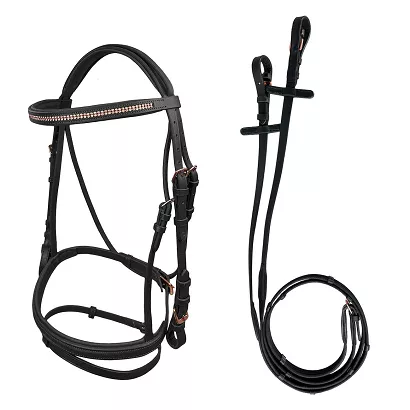 Ogłowie skórzane Y Gemma nachrapnik kombinowany, wodze parciane, czarne / 39180