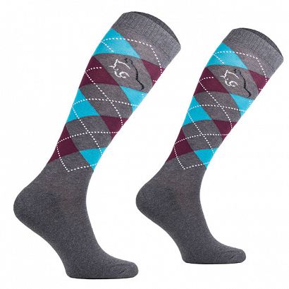 Riding cotton socks ROMBs / SPDJ grey-burgundy-blue 19