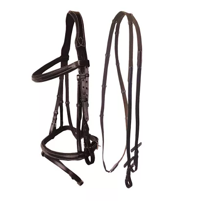 Ogłowie anatomiczne, podszywane Y Miya z nachrapnikiem kombinowanym, brązowe / 38020