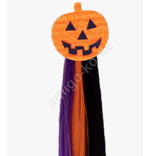 Spinka ze sztucznymi włosami QHP Halloween - dynia - pumpkin