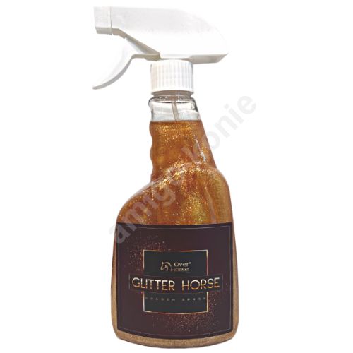Preparat z brokatem do sierści , grzywy i ogona OVER-HORSE Glitter Golden Spray / 500ml - kolor złoty - golden