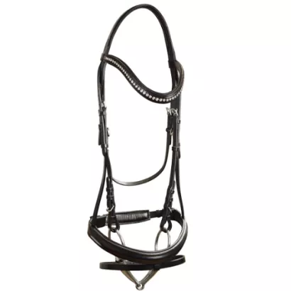 Ogłowie skórzane Gloria Y z ozdobnym naczółkiem i nachrapnikiem szwedzkim, czarne